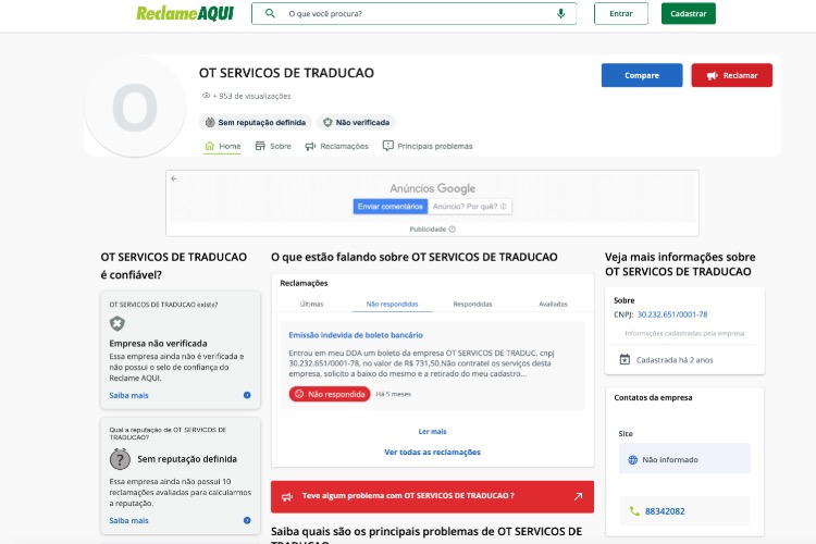 One Translations no Reclame Aqui.
